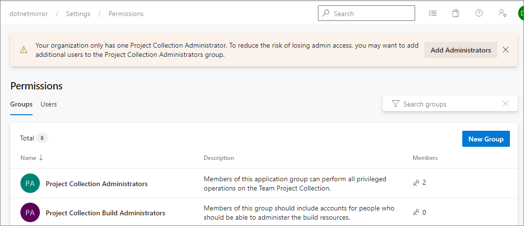 Azure DevOps - One Project collection Administrator Alert