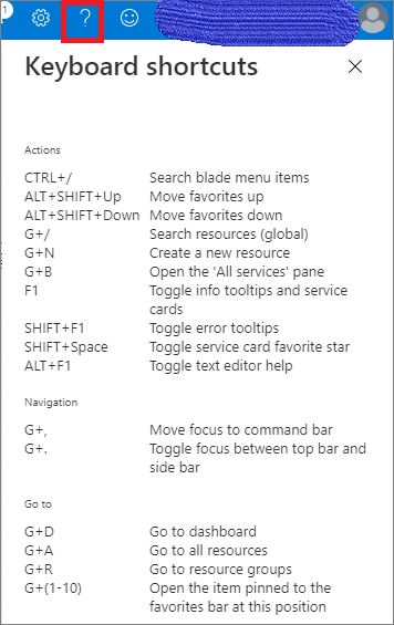 Azure Portal - Keyboard Shortcuts