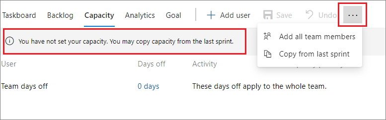 Azure Boards - Add all team members in sprint capacity