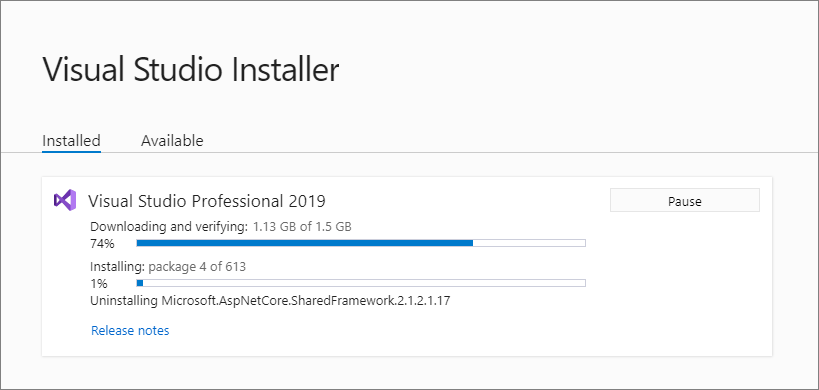 Visual Studio Installer - Updating Visual Studio