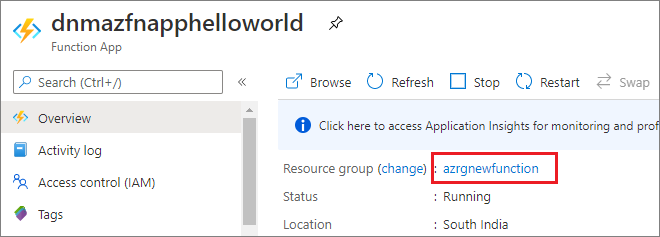 Azure function - Moved to new Resource Group