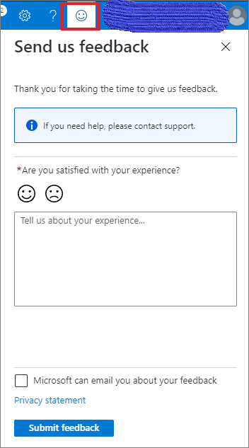 Azure Portal - Submit feedback