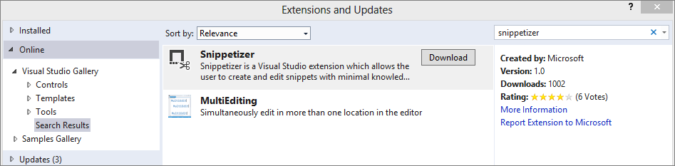 install-Snippetizer-visual-studio-extensions-updates
