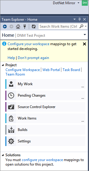 Team Explorer connected to Team Foundation Service