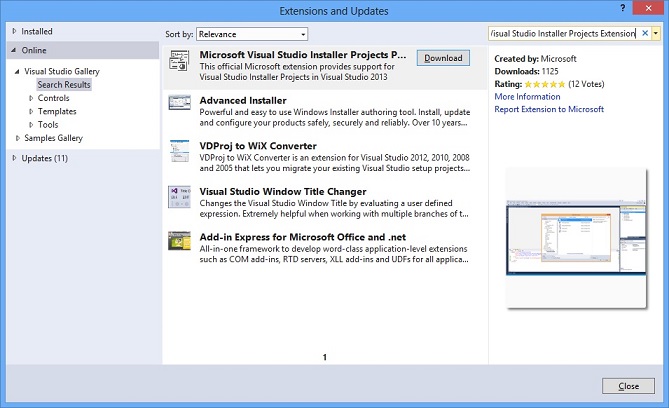Download Visual Studio Installer from Extensions and Updates