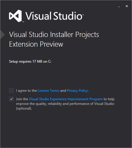 Visual Studio Installer Project Extension installation started